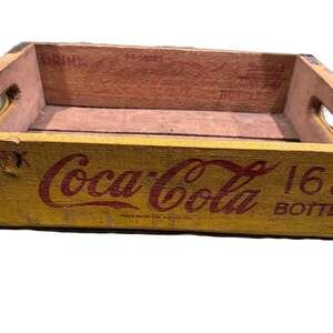 Vintage 1960s Yellow & Red Coca-Cola Wooden Crate
